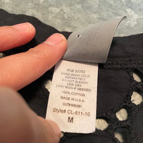 Dream Beach Cover Up Dress Black USA Cotton Womens Medium Swim Embroidered Boho - Picture 3 of 7